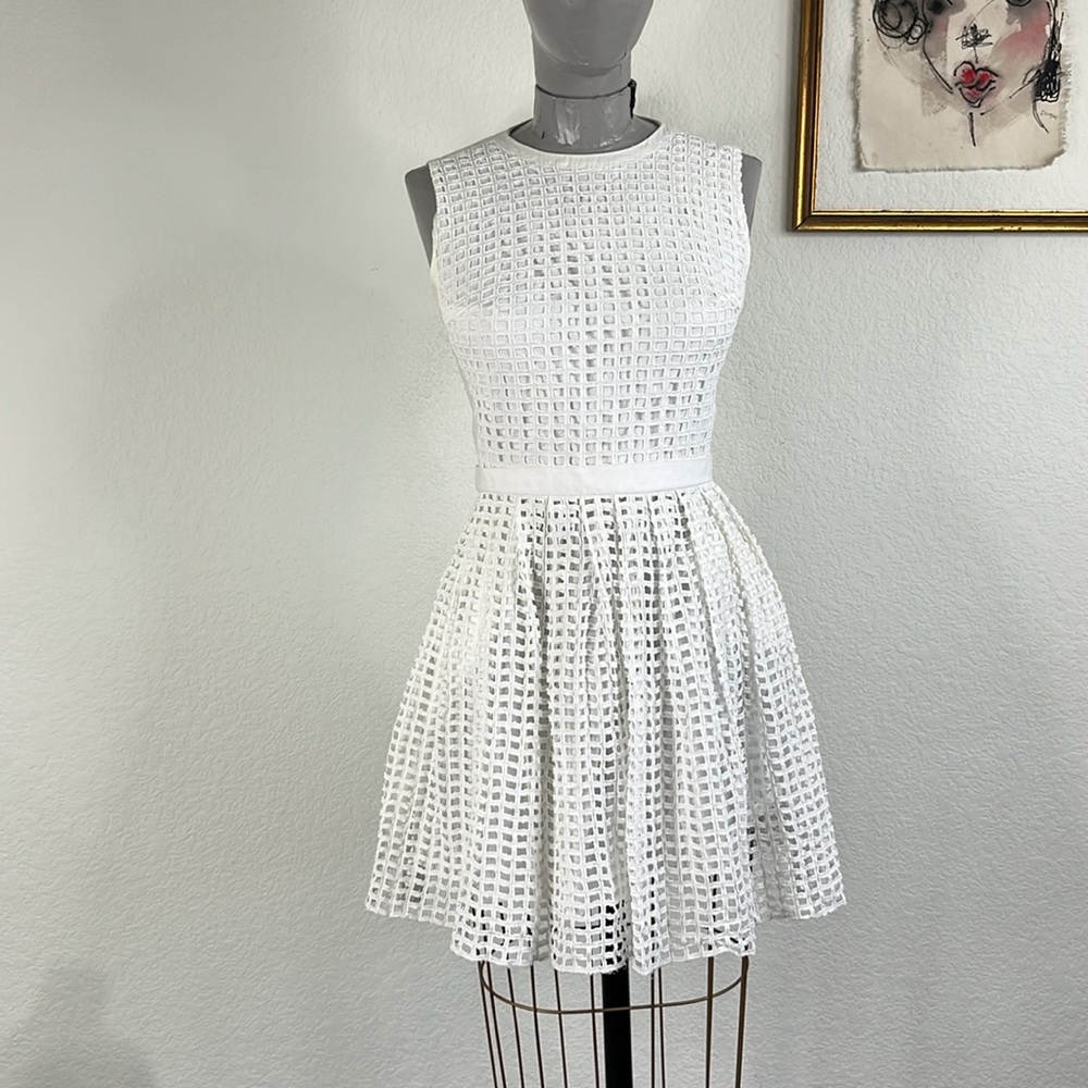 Carven Lace Eyelet Sleeveless Dress Fit Flare